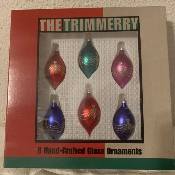 The Trimmery Other - Vintage Trimmery Teardrop Mini Glass Ornaments Christmas Feather Tree Lot Of 6